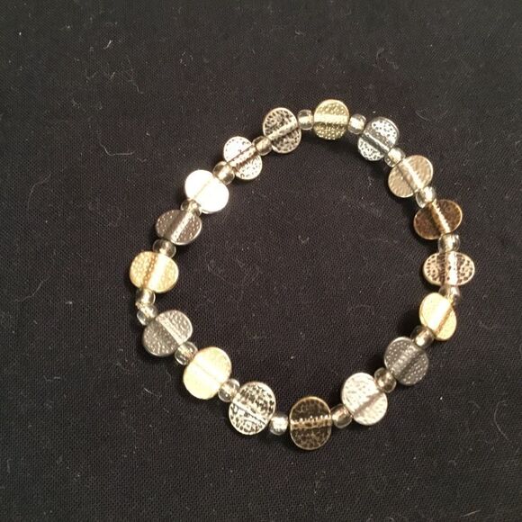 Silvertone and Gunmetal Stretch Bracelet - Picture 3 of 4